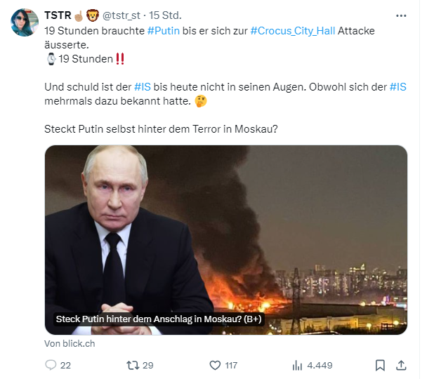 dafür wussten eure Freunde aus den USA schon nach Minuten, dass es der IS war...aber 18 Monate nach der Zerstörung von North Stream 2 herrscht immer noch Unwissen, wer es denn nun war. @tstr_st logisch gell. Keine weiteren Fragen ihr Heuchler