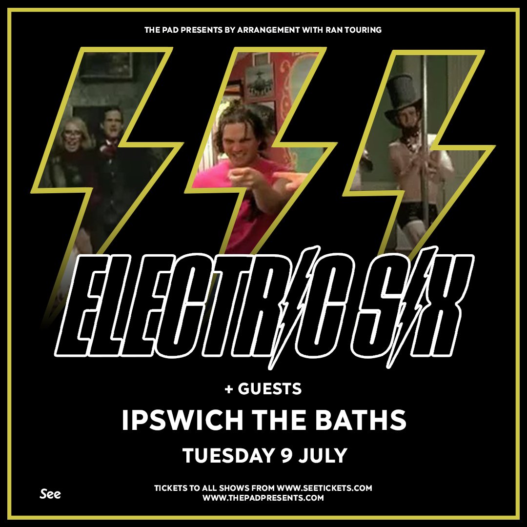 ON SALE NOW ⚡️⚡️⚡️ @electric6 play The Baths, Ipswich, on Tuesday 9th July! Tickets will go fast don't hang about! link.dice.fm/y6d59f2c85fa