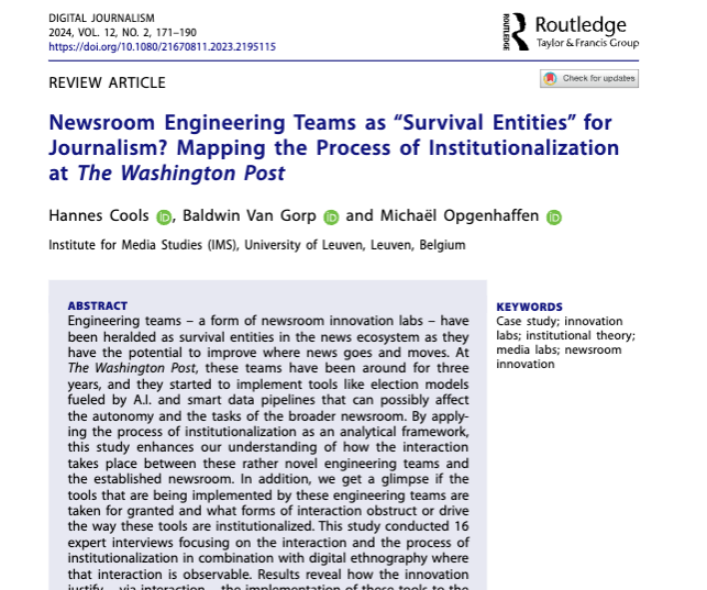 Interested in News Innovation and AI? Our study on news engineering teams at @washingtonpost is now officially published in an issue of @djeditorialteam ✨