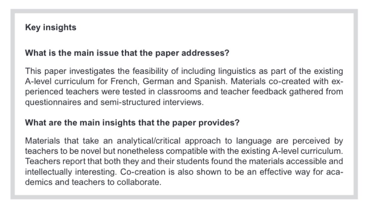 Congratulations to @SaschaStollhans & @InMfl on the publication of their article “Teacher perspectives on the introduction of #linguistics in the #languages classroom: Evidence from a co-creation project on #French, #German and #Spanish” in @BERJ_Editors! celt.leeds.ac.uk/news/teacher-p…