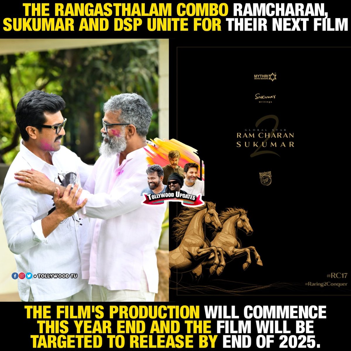 The Hero introduction sequence of this film was already shot long back. Can't wait for this hard hitting intro sequence !! #RC17 #Ramcharan #Sukumar #DeviSriPrasad #MythriMovieMakers