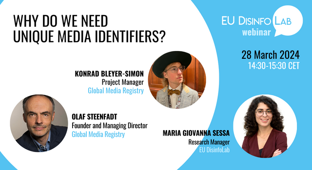 𝐔𝐧𝐢𝐪𝐮𝐞 𝐌𝐞𝐝𝐢𝐚 𝐥𝐝𝐞𝐧𝐭𝐢𝐟𝐢𝐞𝐫𝐬 👀⁉️ What are they? Why are they needed in the fight against disinformation? Join us to discuss these questions with @Olafsteenfadt & @kb5imon this Thursday (28 March) afternoon! Register here 👇 us06web.zoom.us/webinar/regist…