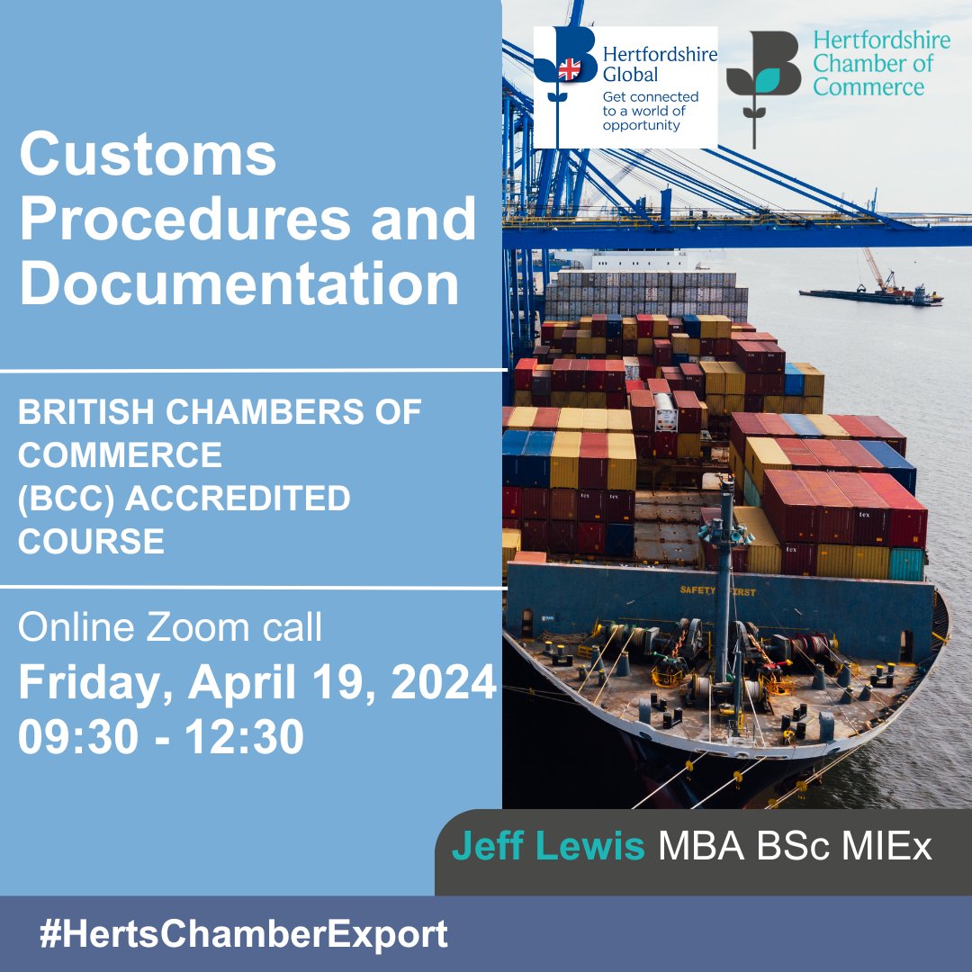 If you're interested in expanding your knowledge of customs procedures and documentation, we have a fantastic course available next month. To book your place, or to learn more about this course, follow the link below: my.hertschamber.com/calendar_detai… #Customs #Importing #Exporting