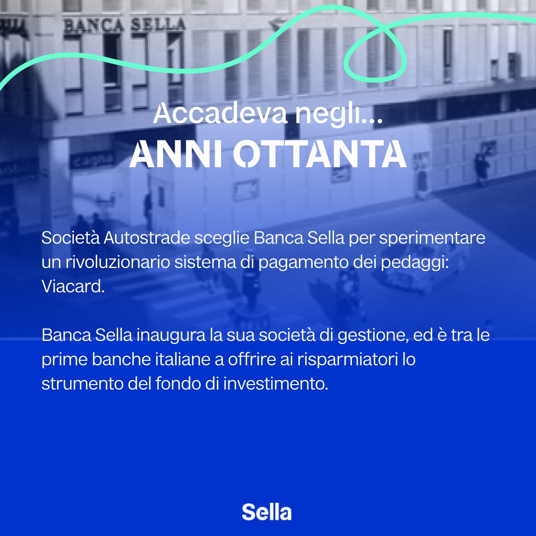 ⏳Il viaggio continua. Siamo negli anni ottanta e Banca Sella insieme a Società Autostrade sperimenta un rivoluzionario sistema di pagamento dei pedaggi. Continuate a seguirci per scoprire la prossima tappa 👣 #SellaStory #BancaSella