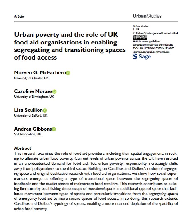 USJ_online's tweet photo. #OpenAccess study by @ProfMcEachern, @C_Moraes_BBS, @lisa_scullion & Andrea Gibbons shows how social supermarkets emerge as offering a type of transitional space between the #SegregatingSpaces of foodbanks and the #MarketSpaces of mainstream food retailers https://t.co/OrrHNZceh4 https://t.co/7OjmNvPdhG