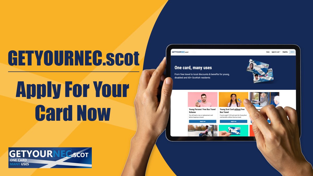 Apply for @youngscot NEC cards via mygovscot myaccount and getyournec.scot and get access to #FreeBusTravel if you're under 22 and a range of discounts and rewards for everyone aged 11-26 living in Scotland: young.scot/the-young-scot…