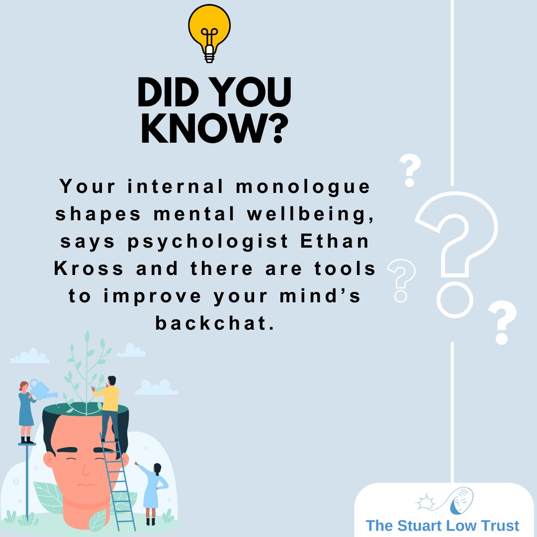 Research is being done into adapting our internal monologue to improve our mental health. Find out more: buff.ly/35OUGZb   #interestingfacts #wellbeing #mentalhealth #MentalWellness #WellnessJourney #HealthyMind #MentalWellbeing #EmotionalWellness #TheStuartLowTrust