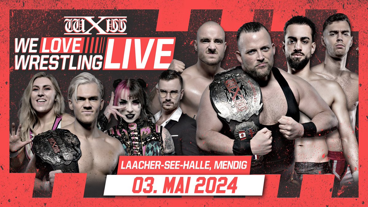 Erstes Roster für wXw #WeLoveWrestling LIVE in Mendig! Bald ist es soweit. Am 03. Mai kommen wir zum ersten Mal mit wXw We Love Wrestling LIVE nach Mendig in die Laacher-See-Halle. Diese Wrestler sind mit am Start: - wXw Unified World Wrestling Champion @RobertDreissker - wXw