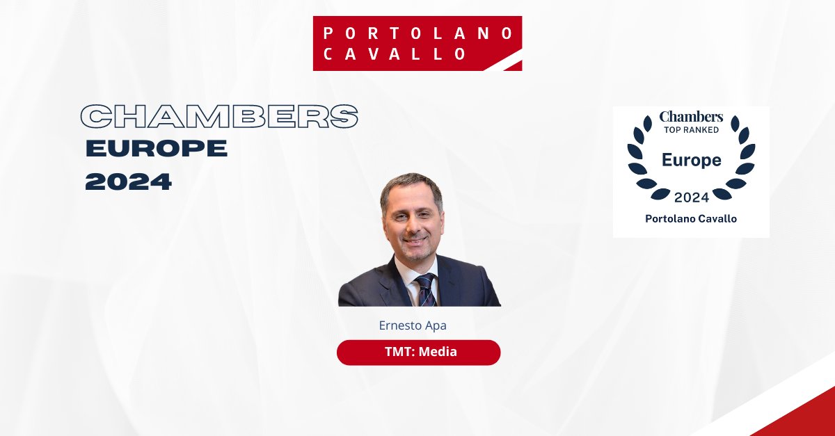 🏆CHAMBERS EUROPE 2024 Our partner Ernesto Apa has been ranked in Band 1 of Chambers Europe 2024 for #TMT: Media practice. 👉 Read more: portolano.it/en/the-firm/re… @ChambersGuides