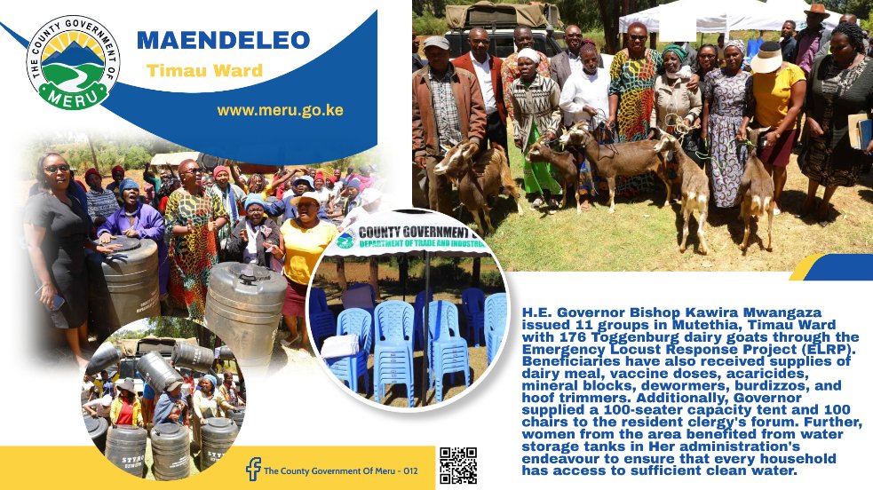 Empowering Women and target groups: Governor Bishop Kawira Mwangaza distributes Toggenburg Dairy Goats in Timau Ward.