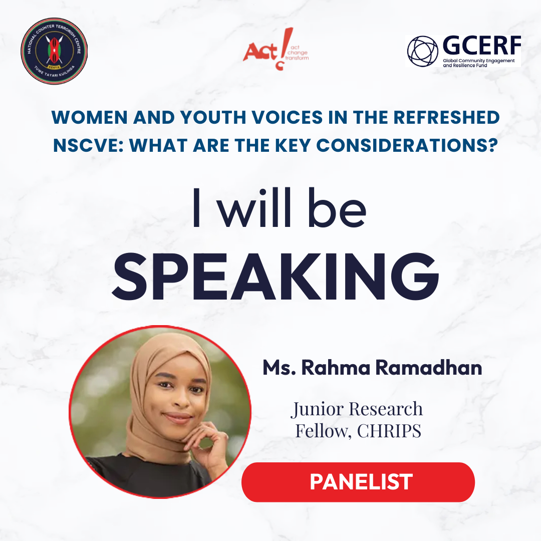 .@_RahmaRamadhan from @CHRIPSKE will be speaking in the upcoming Space on March 28, 2024. 🔊 Women and Youth Voices in the Refreshed NSCVE: What are the Key Considerations? ⏲️Thursday, March 28, 2024 🕓 4:00PM - 6:00PM 🔗x.com/i/spaces/1vOxw… #NSCVEReview…