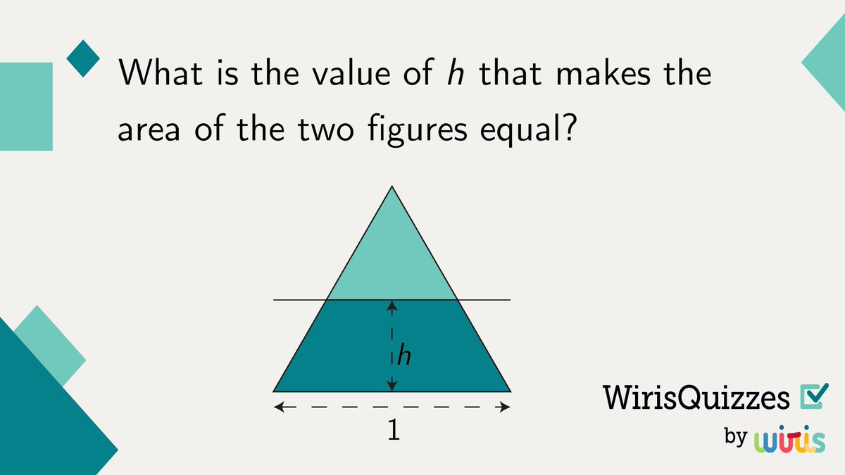 🧮 Calling all puzzle lovers! Take a close look at this triangle split into two parts. Can you identify the value of 'h' that makes the areas of the two figures equal? 🤔 #WirisQuizzes #mathquiz #mathproblem #mathexercise #problem #MathType #math #mathematics #geometry #STEM