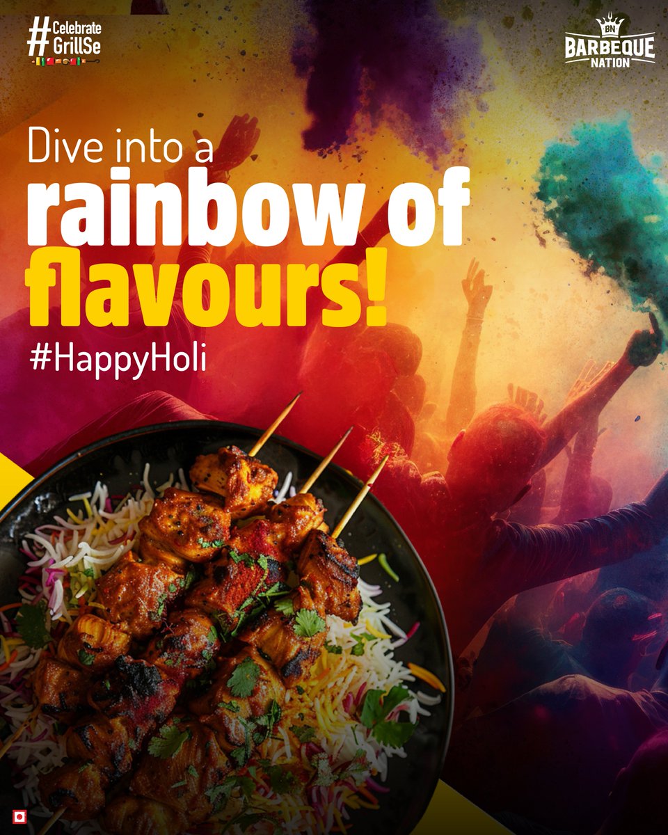 Amidst the rainbow of colors, our favorites still shine bright! Celebrate with our sizzling delights this festive season. #barbeque_nation #barbequenation #Happyholi #rainbowofflavours #celebrategrillse #visitus #celebrate #food #grill