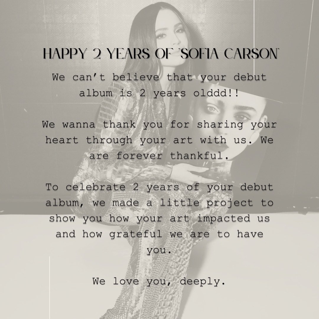 deIenart's tweet image. "i left my heart in this album. and now, it's yours, forever..."

— HAPPY 2 YEARS OF "SOFIA CARSON".

In honor to celebrate this remarkable album, here's a thread w some amazing girls who love and appreciate you and your art: