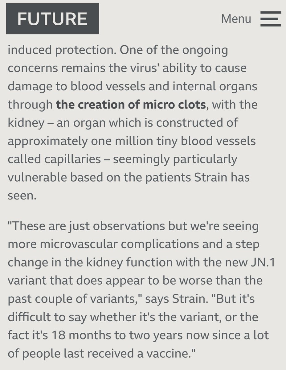 Being run over by probable Omicron JN.1 for the last week, I've been concerned about posible micro-clot kidney damage. Quite common with this variant?

What little tweaks can reduce risk & support already twitchy kidneys, acutely? #TeamClots #MEcfs
1/n