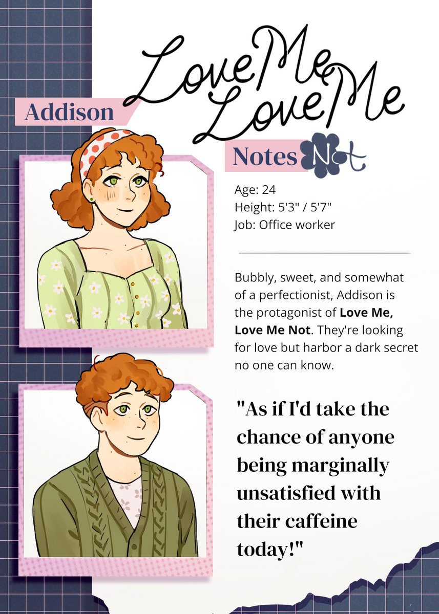 ladymeowsithdev's tweet image. Meet the main character of Walt and I's #NaNoRenO2024  game, Addie! You can choose the appearance/pronouns of them in #lovemelovemenot