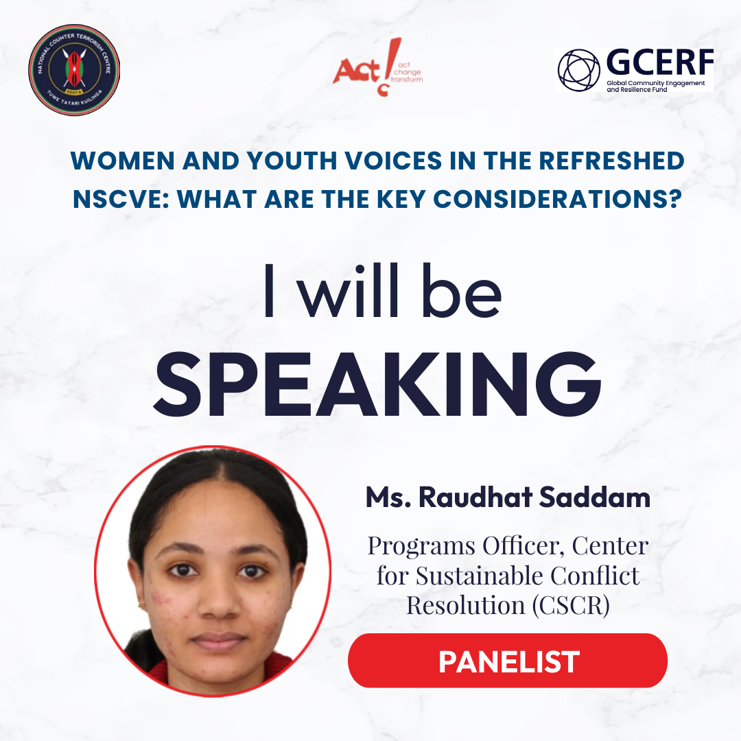 .@RaudhatSayeeda from @PeaceCenter_ will be speaking in the upcoming Space on March 28, 2024. 🔊Women and Youth Voices in the Refreshed NSCVE: What are the Key Considerations? ⏲️ Thursday, March 28, 2024 🕖 4:00PM - 6:00PM 🔗x.com/i/spaces/1vOxw… #NSCVEReview @tendasasa…