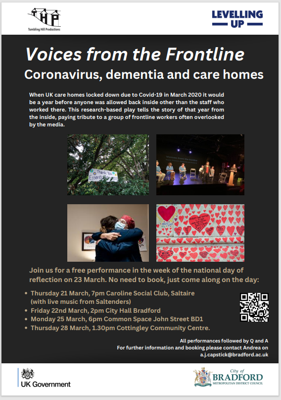 Today will bring 'Voices from the Frontline' to the Common Space, 1-3 John Street, Bradford, BD1 3JT. We start at 6 pm. Free performance followed by Q&A @Clareycoco @AndreaCapstick @Common_WealthHQ