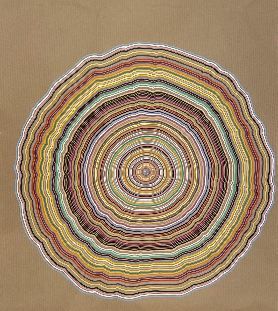 Untitled no.2 Acrylic on brown paper, 97x90cm Experimenting with concentric circles.