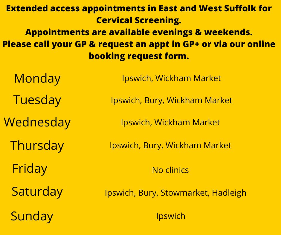 Please see our GP+ clinics for this week. ⁠ If you are due your cervical screening, these clinics are available to book and offer appointments, evenings and weekends.⁠ ⁠ Contact your GP to book or follow the link below to request a booking:⁠ linktr.ee/veryimportanti… ⁠