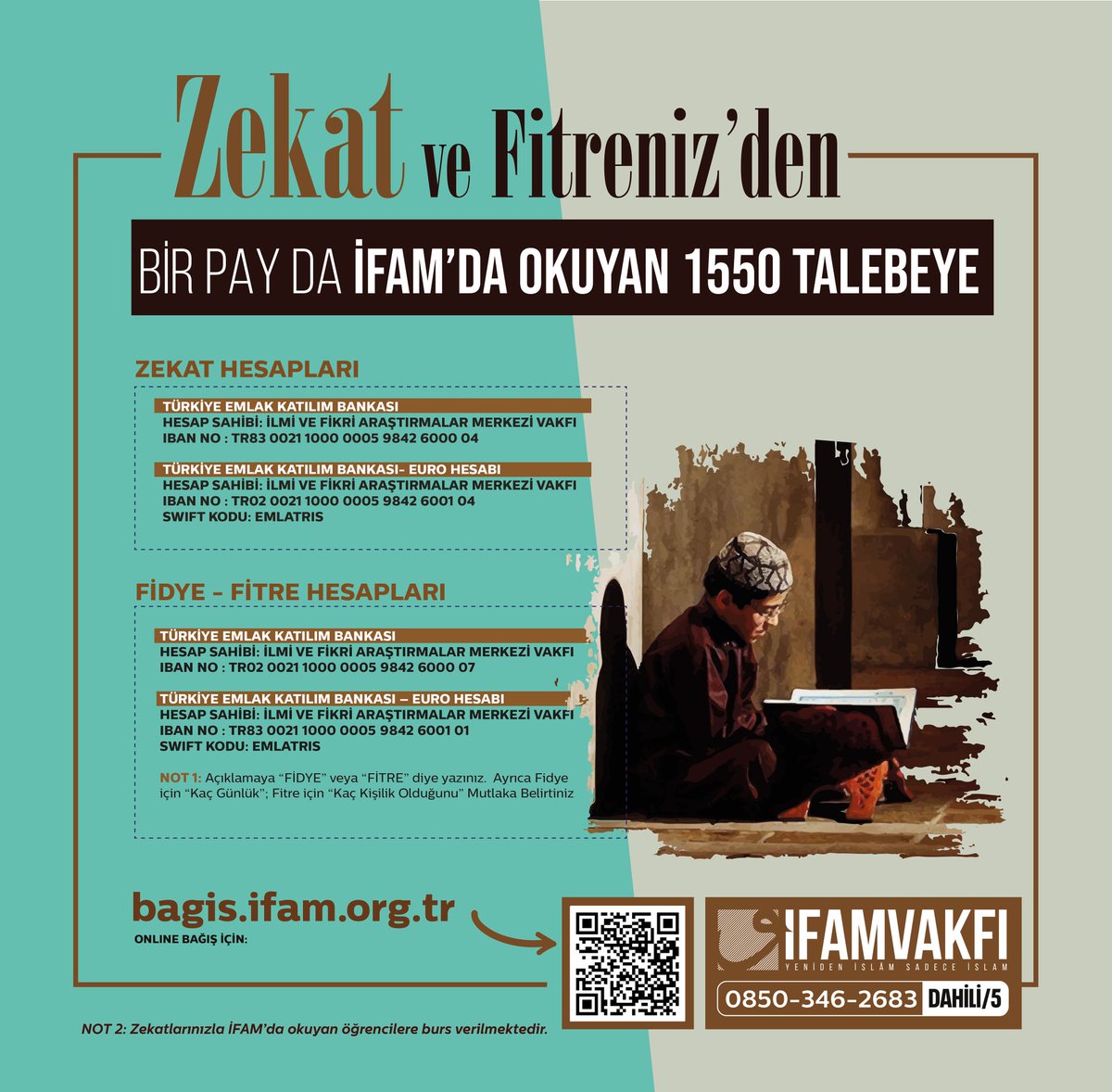 Zekat ve Fitreniz'den Bir Pay da İFAM'da Okuyan 1550 Talebeye... Online Bağış İçin: bagis.ifam.org.tr