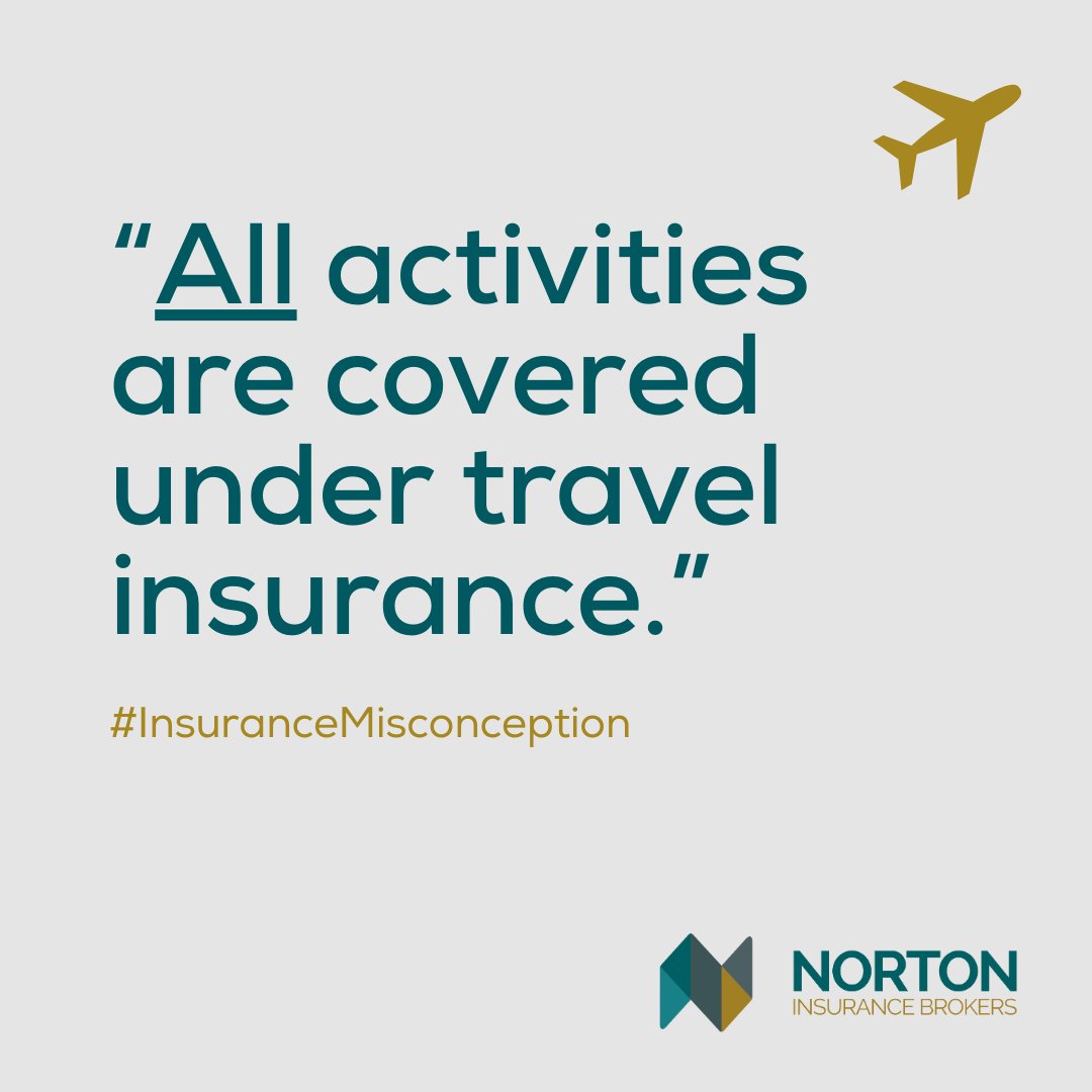 BrokersNorton's tweet image. “All activities are covered under travel insurance” 🤔

Many policies exclude high risk activities like skiing or other extreme sports. Similarly, cruise holidays likely have specific exclusions.

Always review your policy to ensure you're covered!

#InsuranceMisconceptions