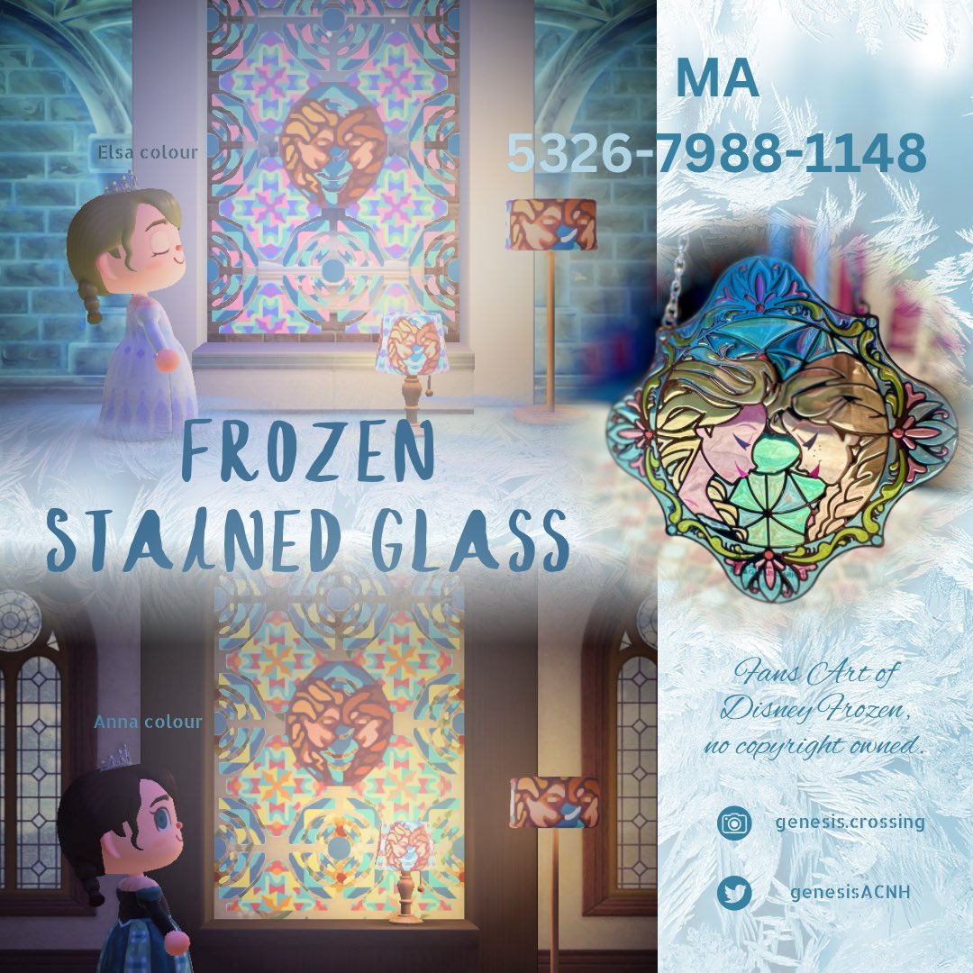 𝙵𝚛𝚘𝚣𝚎𝚗 𝚂𝚝𝚊𝚒𝚗𝚎𝚍 𝙶𝚕𝚊𝚜𝚜 I drew Disney Elsa and Anna’s Frozen Stained Glass in the ACNH world! Which colour do you prefer? Elsa colour or Anna colour? #ACNH #AnimalCrossing #AnimalCrossingDesigns #マイデザイン #マイデザイン配布 #あつ森マイデザイン