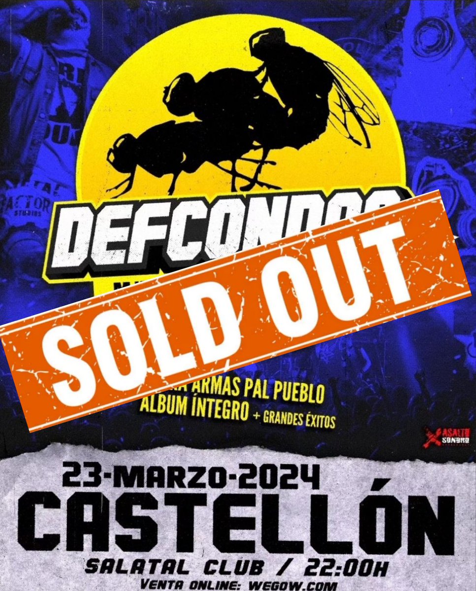 Se suma otro SOLD OUT a la gira 2024 de bandas de la oficina de Asalto Sonoro. ¡@DEF_CON_DOS colgó el cartel de entradas agotadas en Castellón en la Salatal este pasado sábado!