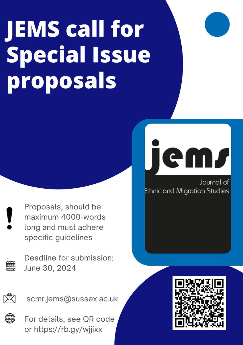Call for Special Issues in JEMS now open! Deadline June 30th, 2024 Send a 4K words proposal to jems.scmr@sussex.ac.uk Full details here rb.gy/wjjixx