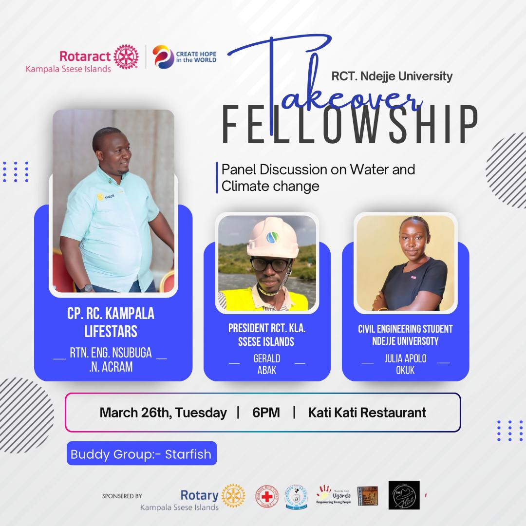 🎊Take over Fellowship 💫

Join @RctKlaSsese1 at Kati Kati restaurant | 6PM as we  chair fellowship under a panel discussion on water and climate Change

#AndSseseallofUs 
#SailorsCreatingHope