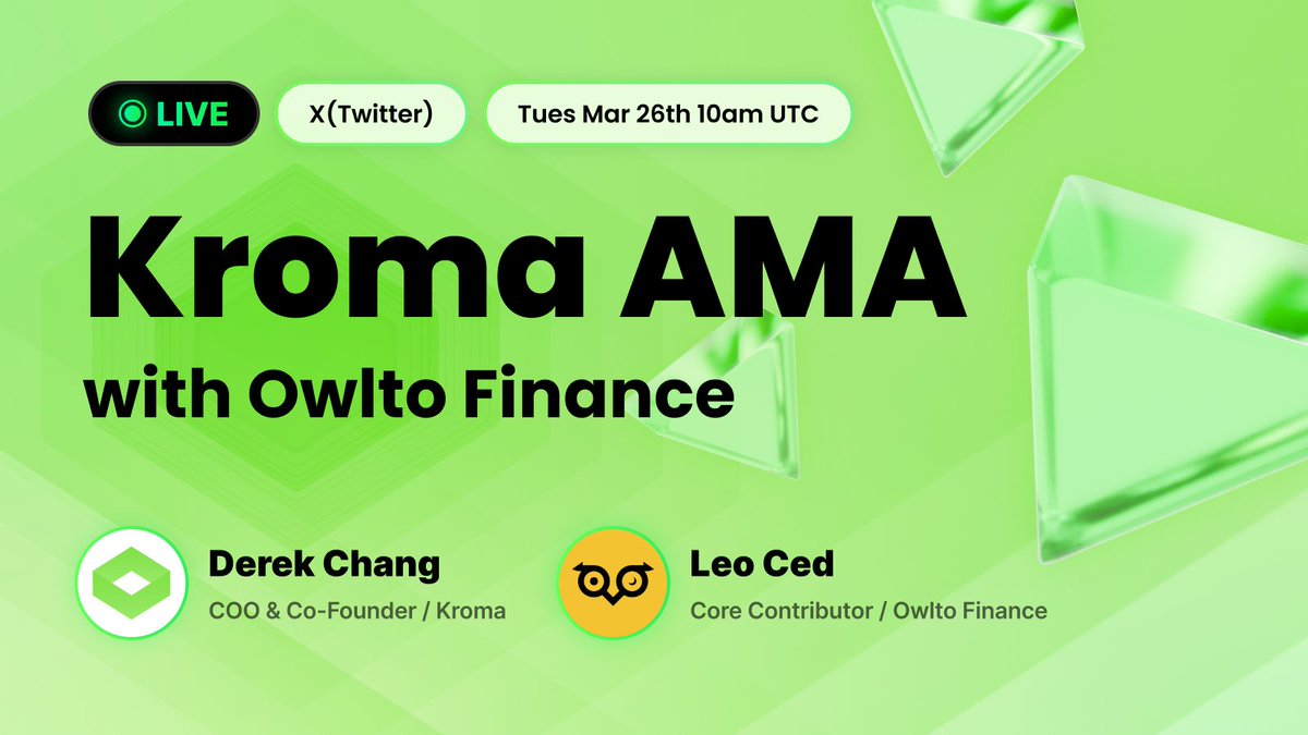 kroma_network's tweet image. Calling all #ProGamers &amp;amp; crypto enthusiasts! 

Join Kroma &amp;amp; @Owlto_Finance for an AMA!  Get the scoop on the #Galxe Kroma Pro Gamers Campaign + a sneak peek at Owlto&apos;s Ambassador Program 🦉

Date: March 26th
Time: 10am UTC

Don&apos;t miss out! #Kroma #OwltoFinance #AMA