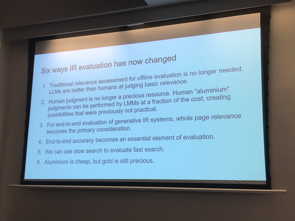 Excellent summary by <a href="/claclarke/">Charlie Clarke</a> of how IR evaluation has changed in the era of LLMs   #ecir2024