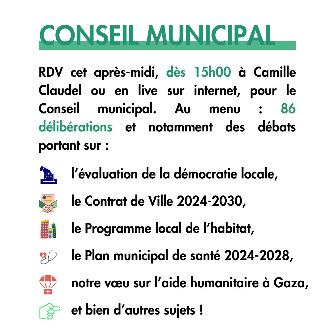 🔴Cet après-midi, c'est Conseil municipal à Grenoble, à suivre en direct sur internet (voir lien ci-dessous) ou au Centre communal Camille Claudel #CMGrenoble 
gremag.fr/agenda/1629/12…