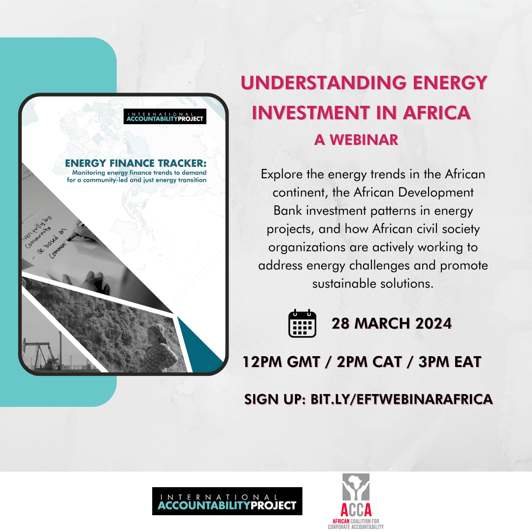 🚨Want to know the latest energy investment trends in the African continent? Join @4accountability for a discussion on March 28th, discussing the analysis of the #EnergyFinanceTrackerReport! Sign up👉bit.ly/EFTWEBINARAFRI… @ISERUganda @UccaUg @ZELA_Infor @Globalrightsng
