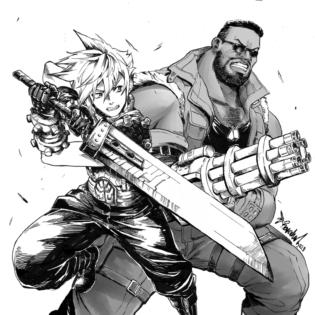 ff7 2020 art repost, would like to redraw these beloved characters again 😤 