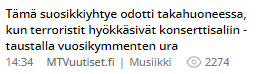 137 ihmistä kuollut terroristi-iskussa, ja <a href="/MTVUutiset/">MTV Uutiset</a> päätti sitten uutisoida näin.

Keep it classy.