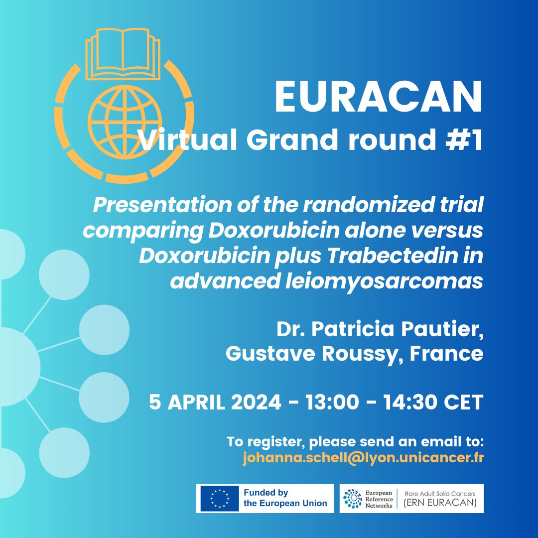 EURACAN (@ern_euracan) on Twitter photo Join the first <a href="/ERN_EURACAN/">EURACAN</a> virtual grand round, with Dr Patricia Pautier from <a href="/GustaveRoussy/">Gustave Roussy</a>
🗓️Friday 5 April 1:00 CET
> To register, send an email to johanna.schell@lyon.unicancer.fr Join the first <a href="/ERN_EURACAN/">EURACAN</a> virtual grand round, with Dr Patricia Pautier from <a href="/GustaveRoussy/">Gustave Roussy</a>
🗓️Friday 5 April 1:00 CET
> To register, send an email to johanna.schell@lyon.unicancer.fr