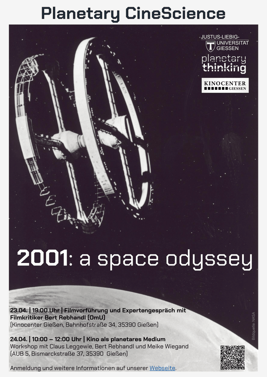 📢Veranstaltungsempfehlung mit @planetarypanel: 23. April 2024: Filmvorführung '2001: A Space Odyssey' + Expert:innengespräch (offen für Alle) 24. April 2024: Workshop (für Studierende + Forschende der JLU) Weitere Infos und Anmeldung unter uni-giessen.de/de/fbz/planeta…