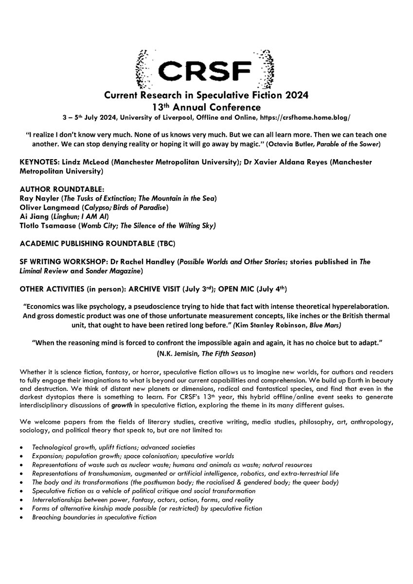 CRSFteam's tweet image. Deadline extension! 

If you couldn't submit your abstract on time for #CRSF2024, you now have a whole extra week, until April 1st (I promise this isn't an April Fool's gag).

For more details check out our CFP below or on our website: crsfhome.home.blog/call-for-paper…