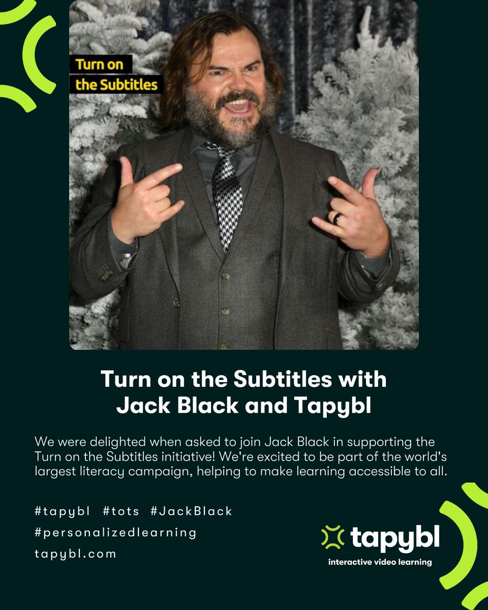 tapybl (@tapybl) on Twitter photo We were delighted when asked to join <a href="/jackblack/">Jack Black</a> in supporting the <a href="/TOTSWorldwide/">Turn On The Subtitles to DOUBLE kid's literacy</a> initiative!
Watch and share the full video featuring Jack Black here:
x.com/jackblack/stat…
For more information and resources on TOTS, visit the link below:
turnonthesubtitles.org/teachers/ We were delighted when asked to join <a href="/jackblack/">Jack Black</a> in supporting the <a href="/TOTSWorldwide/">Turn On The Subtitles to DOUBLE kid's literacy</a> initiative!
Watch and share the full video featuring Jack Black here:
x.com/jackblack/stat…
For more information and resources on TOTS, visit the link below:
turnonthesubtitles.org/teachers/