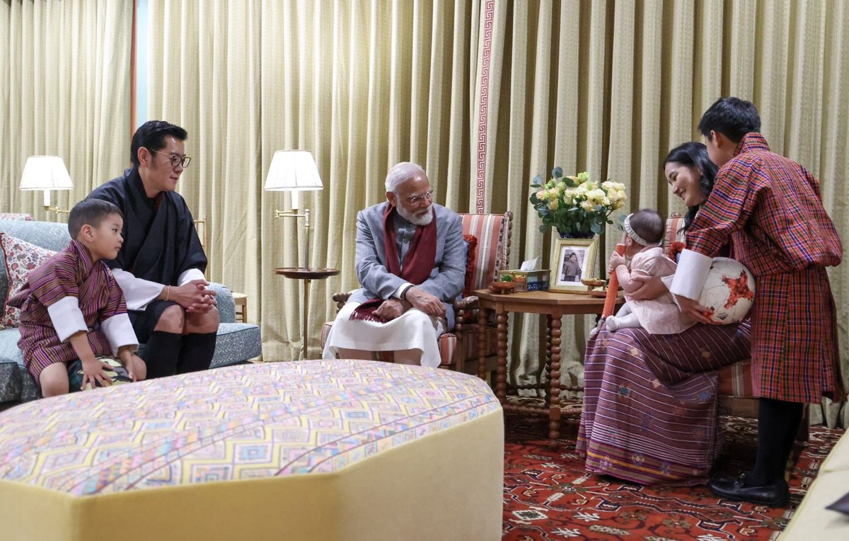 In a special gesture, PM Modi was hosted by King of Bhutan at the Lingkana Palace for a private dinner. The entire family of the King was present for the dinner, including his children. They bonded with PM Modi as a family member.