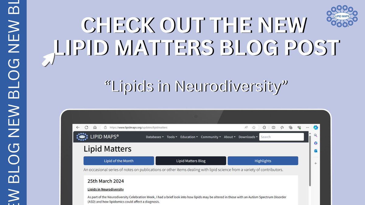 lipidmaps's tweet photo. As part of #NeurodiversityCelebrationWeek we took a look at the role of #lipids and #lipidomics in Autism Spectrum Disorders (ASDs) - Check out the latest #lipidmatters blog here - https://t.co/EyYxV8PP8B @NCWeek https://t.co/XokKx7n7wP