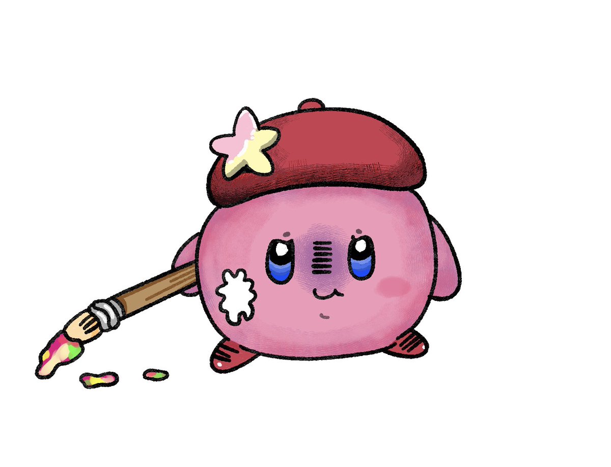 kirby solo looking at viewer blue eyes simple background white background hat holding  illustration images