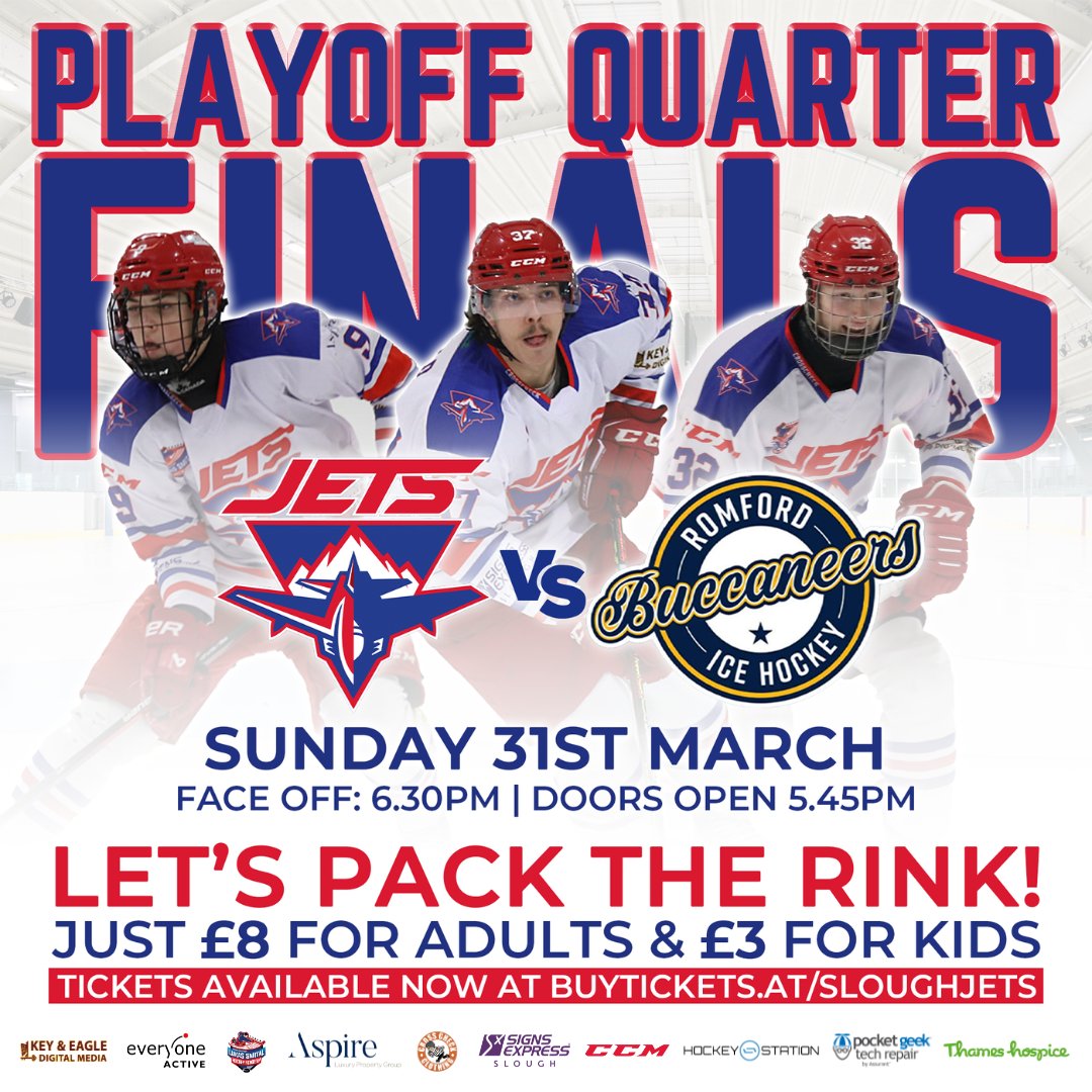 𝗡𝗘𝗫𝗧 𝗔𝗧 𝗛𝗢𝗠𝗘 - 𝗕𝗨𝗖𝗖𝗔𝗡𝗘𝗘𝗥𝗦

Join us at Slough Ice Arena this Sunday and help us pack the rink for our final game at the Hangar this season as we face the <a href="/BuccaneersNIHL1/">Romford Buccaneers</a> in the 2nd leg of the Playoff Quarter Finals!