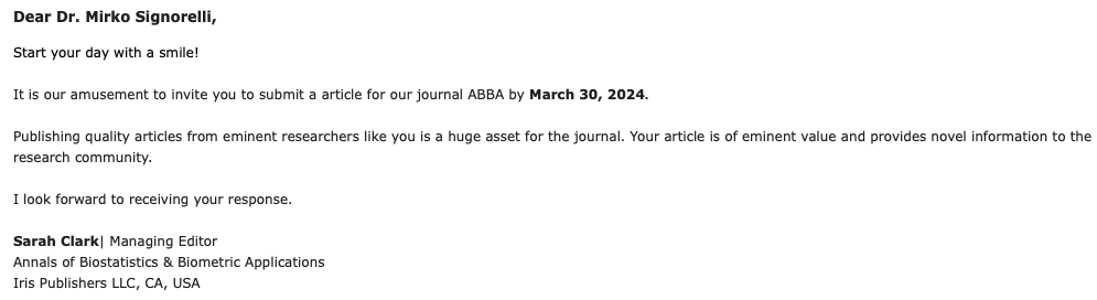 Here's my entry for this year's Best Spam Email from a Predatory Journal Award