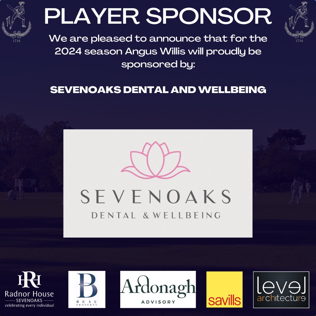 PLAYER SPONSOR We’re pleased to announce that for the 2024 season 2nd XI Captain Angus Willis will again be sponsored by Sevenoaks Dental & Wellbeing We thank them for their support #svcc1734