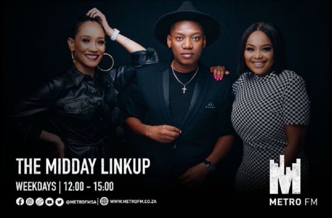 You are tuned into The Midday LinkUp with @Leratokganyago @ProVerbMusic @MelBala #TML 📲: 060 552 7303 ☎️: 086 000 2160 Listen Live: metrofm.co.za