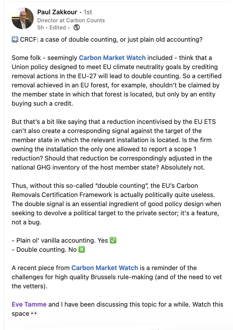 If you have missed out on a heated discussion on the EU's #CarbonRemoval Certification Framework #CRCF, check out @paul_zakkour's post and the long list of comments it sparked. linkedin.com/posts/paulzakk… More on this topic from us very soon. Stay tuned!