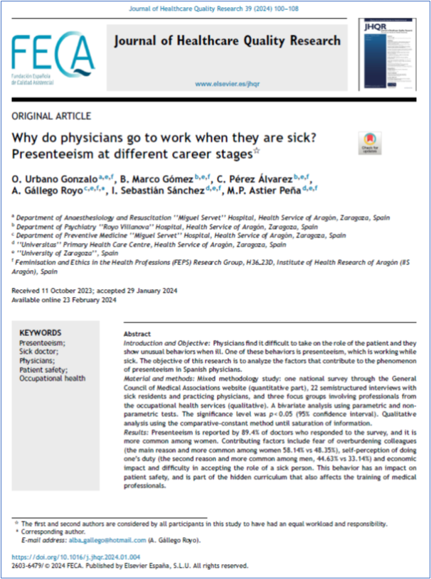JHealthQualityR's tweet photo. 📰 Why do physicians go to work when they are sick? Presenteeism at ... career stages
✏️Original by O Urbano Gonzalo in @JHealthQualityR, #RevistaSECA #JHQR
👉 https://t.co/RQZKJa8jFI
✅ #QualityHealthcare #Presenteeism #Sickdoctor #Physicians #PatientSafety #OccupationalHealth https://t.co/MTuiPIUJBd