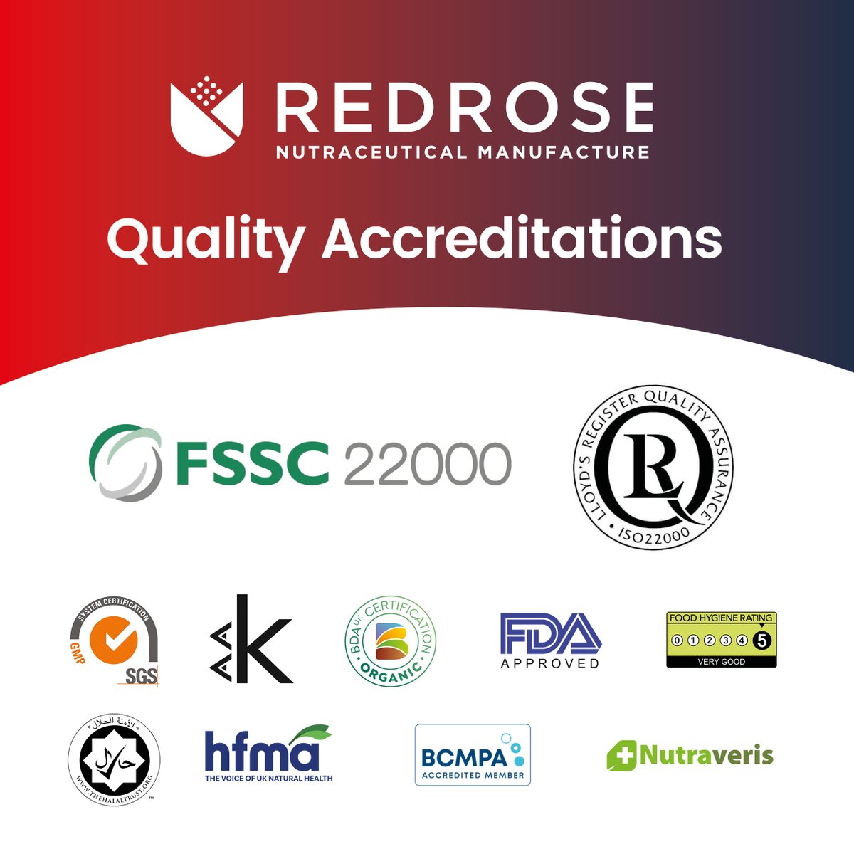 RedroseNutraMf's tweet photo. In the past few years we have gained these following accreditations:

⭐️Food Safety System Certification 22000, FSSC 22000 – Accredited by Lloyds Register Quality Assurance
⭐️Halal certified
⭐️Kosher certified

See more here: https://t.co/l5W8yWe0vn https://t.co/MDCngvXRZJ